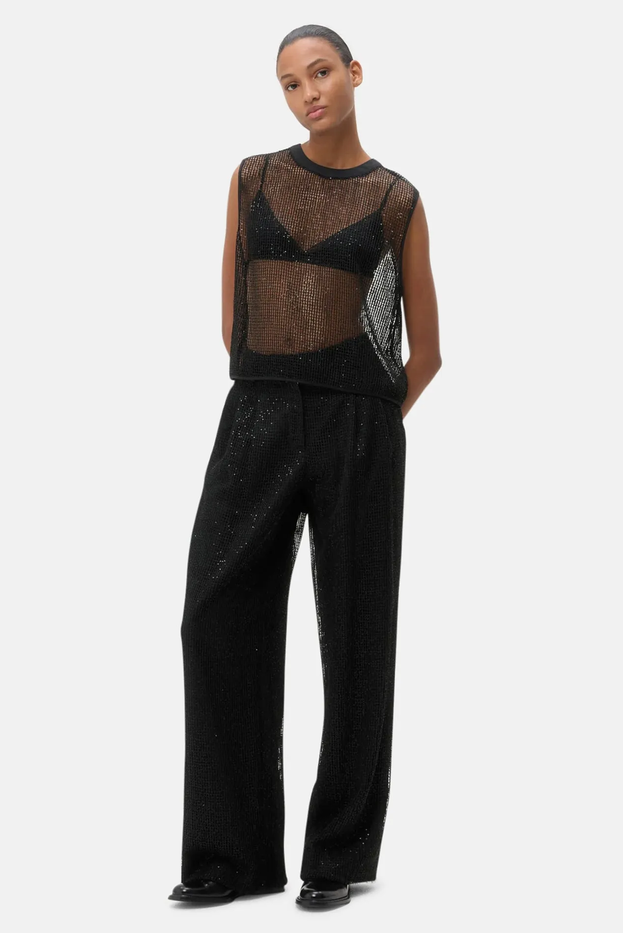 Cropped Muscle Tank Black Sequin sold by Blue & Cream product image thumbnail 4