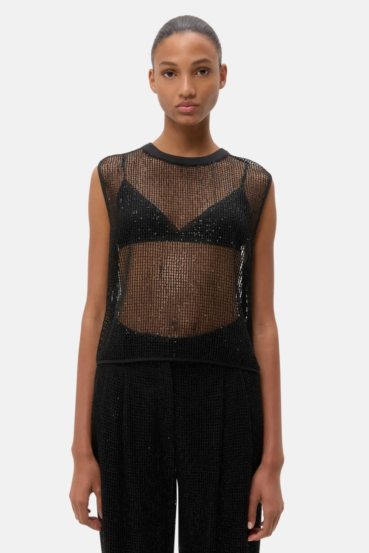 Cropped Muscle Tank Black Sequin sold by Blue & Cream