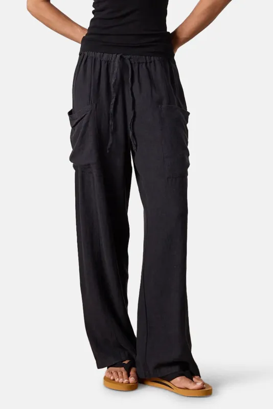 Sydney Wide Leg Linen Viscose Pant Black sold by Blue & Cream