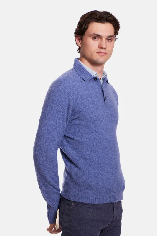 Cashmere Silk LS Polo Heather Blue made by Filippo de Laurentiis