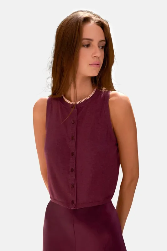 Dia Silk Cashmere Sweater Vest Blackberry sold by Blue & Cream