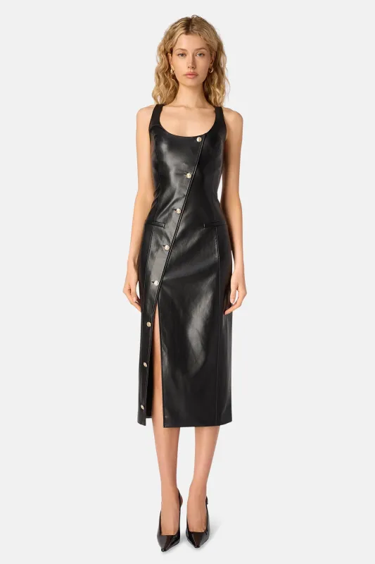 Kirby Vegan Leather Midi Dress Black sold by Blue & Cream