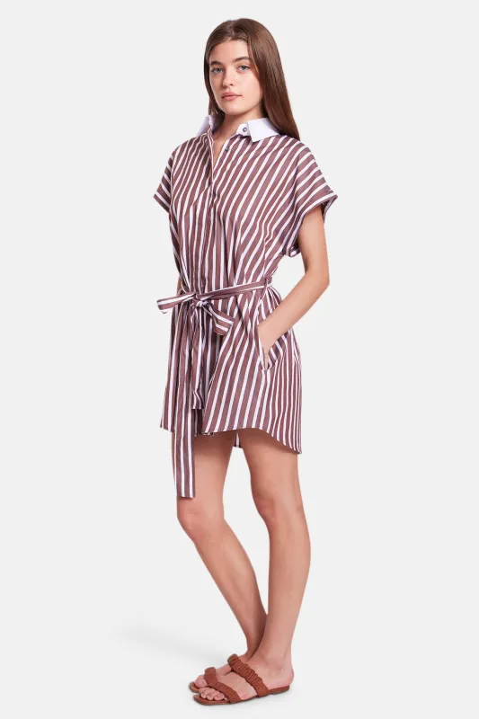 Maidstone Mini Shirt Dress Wide Brown/White Stripe sold by Blue & Cream