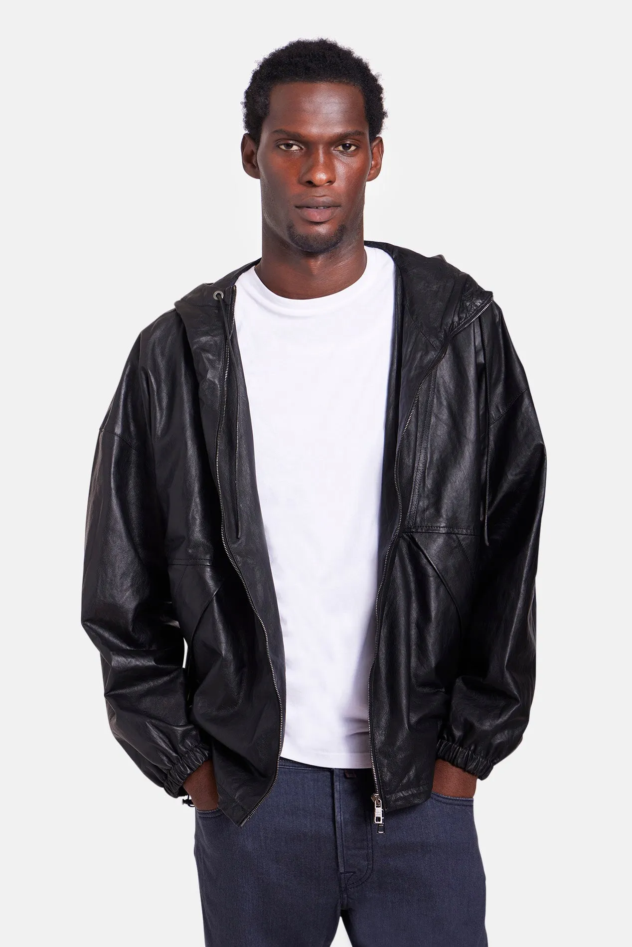 Leather Hooded Jacket Black sold by Blue & Cream