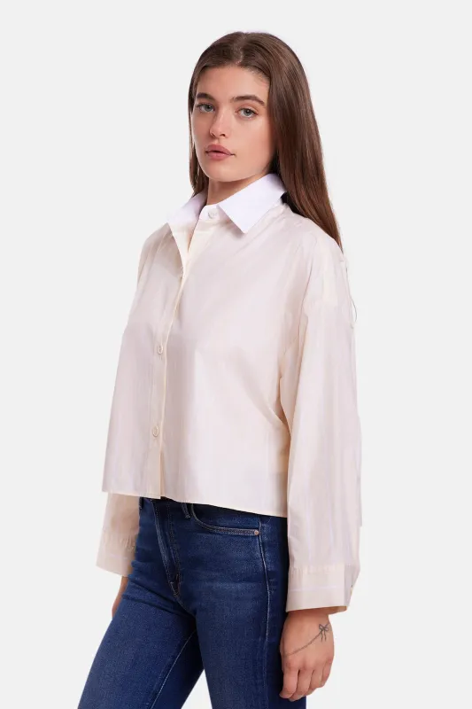 Gansett Poplin Crop Shirt Yellow/White Stripe w/ White Collar sold by Blue & Cream