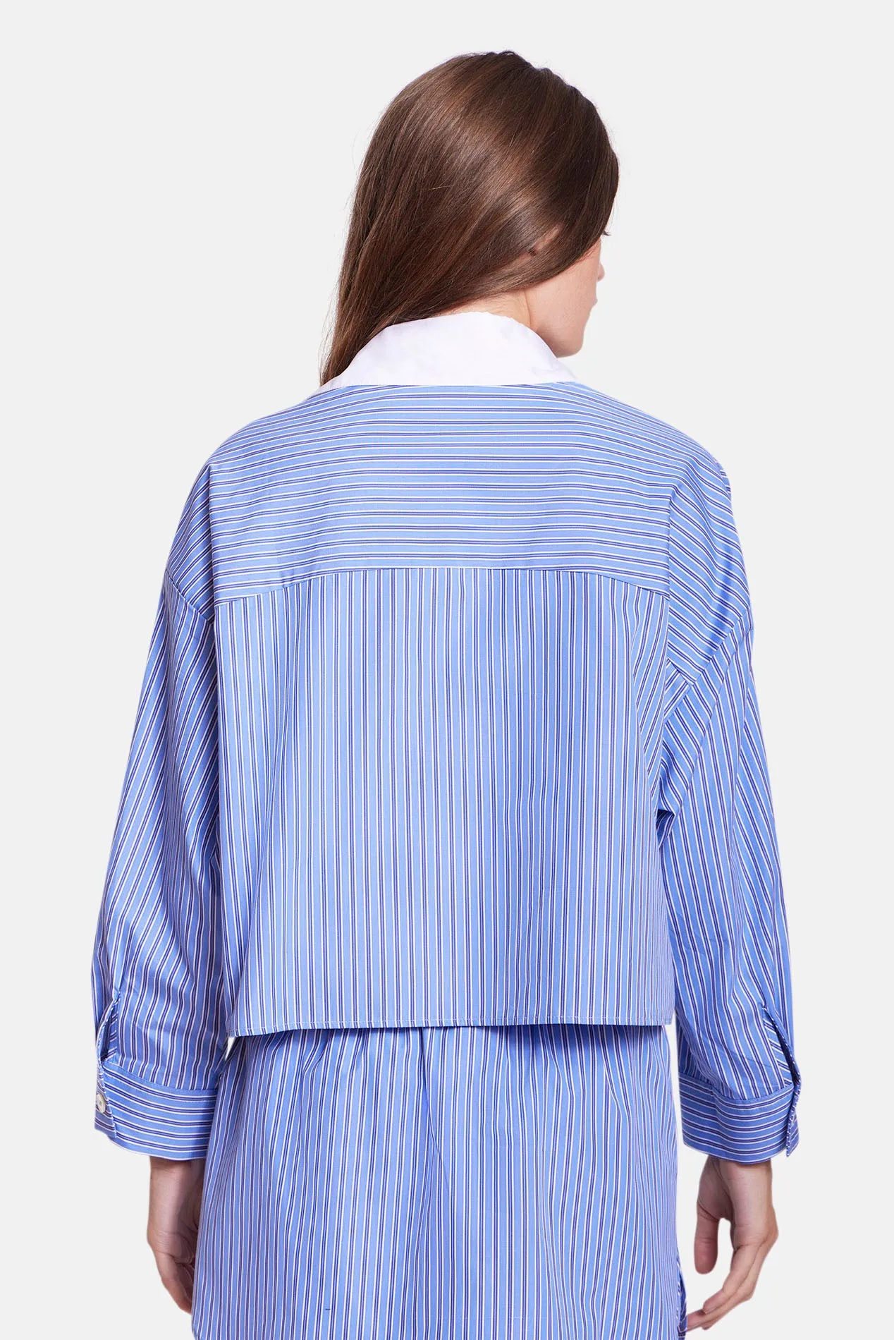 Gansett Poplin Crop Shirt Preppy Blue Stripe w/White Collar sold by Blue & Cream product image thumbnail 2