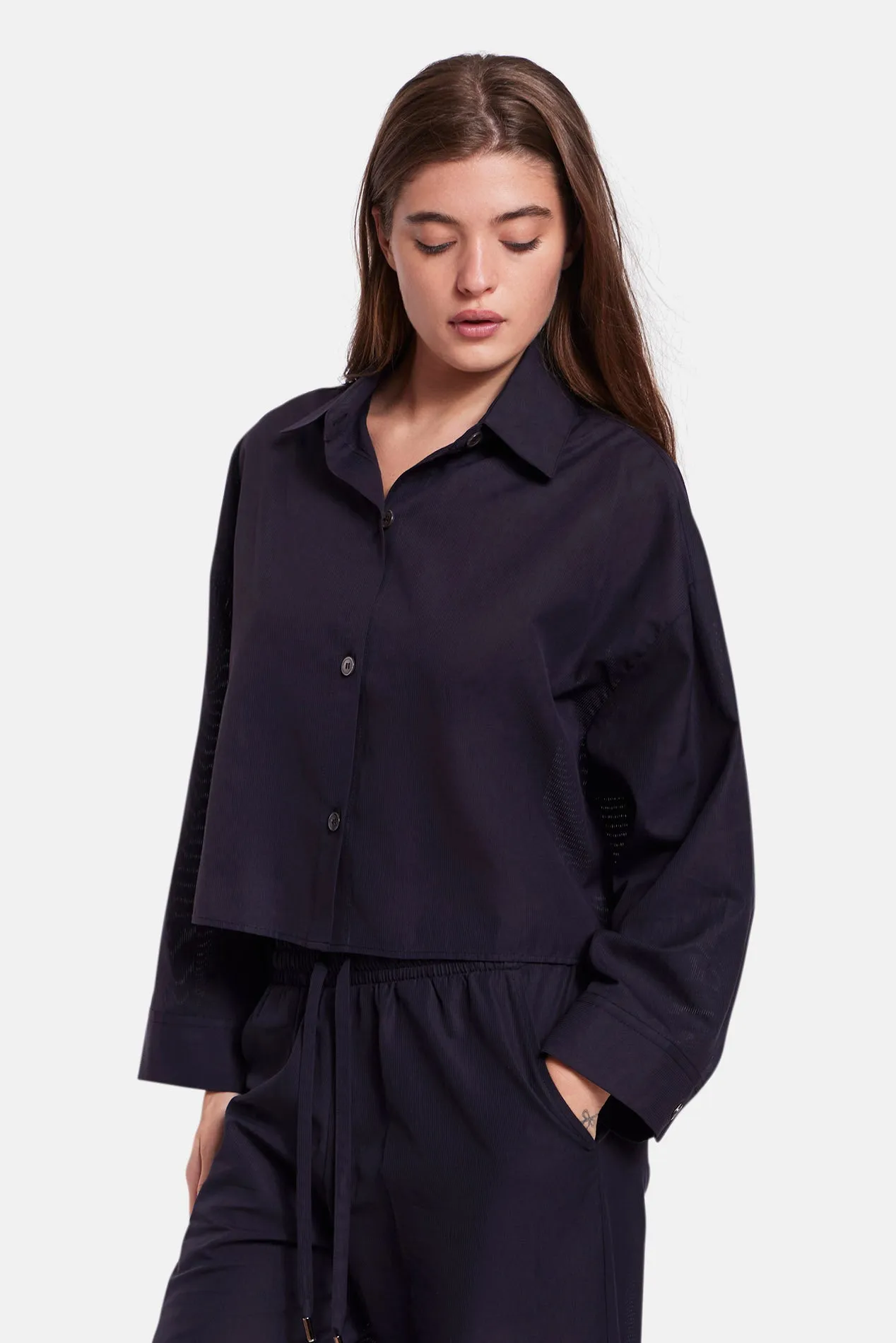 Gansett Poplin Crop Shirt Black Sheer sold by Blue & Cream product image thumbnail 2