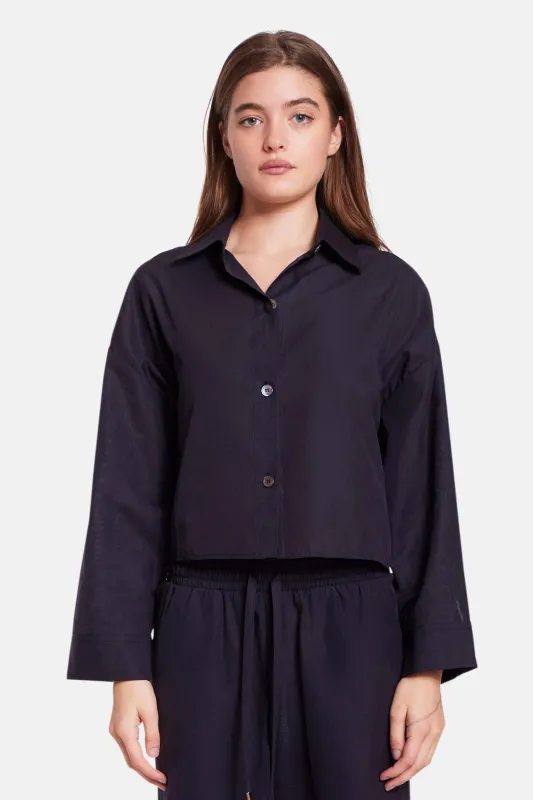 Gansett Poplin Crop Shirt Black Sheer sold by Blue & Cream