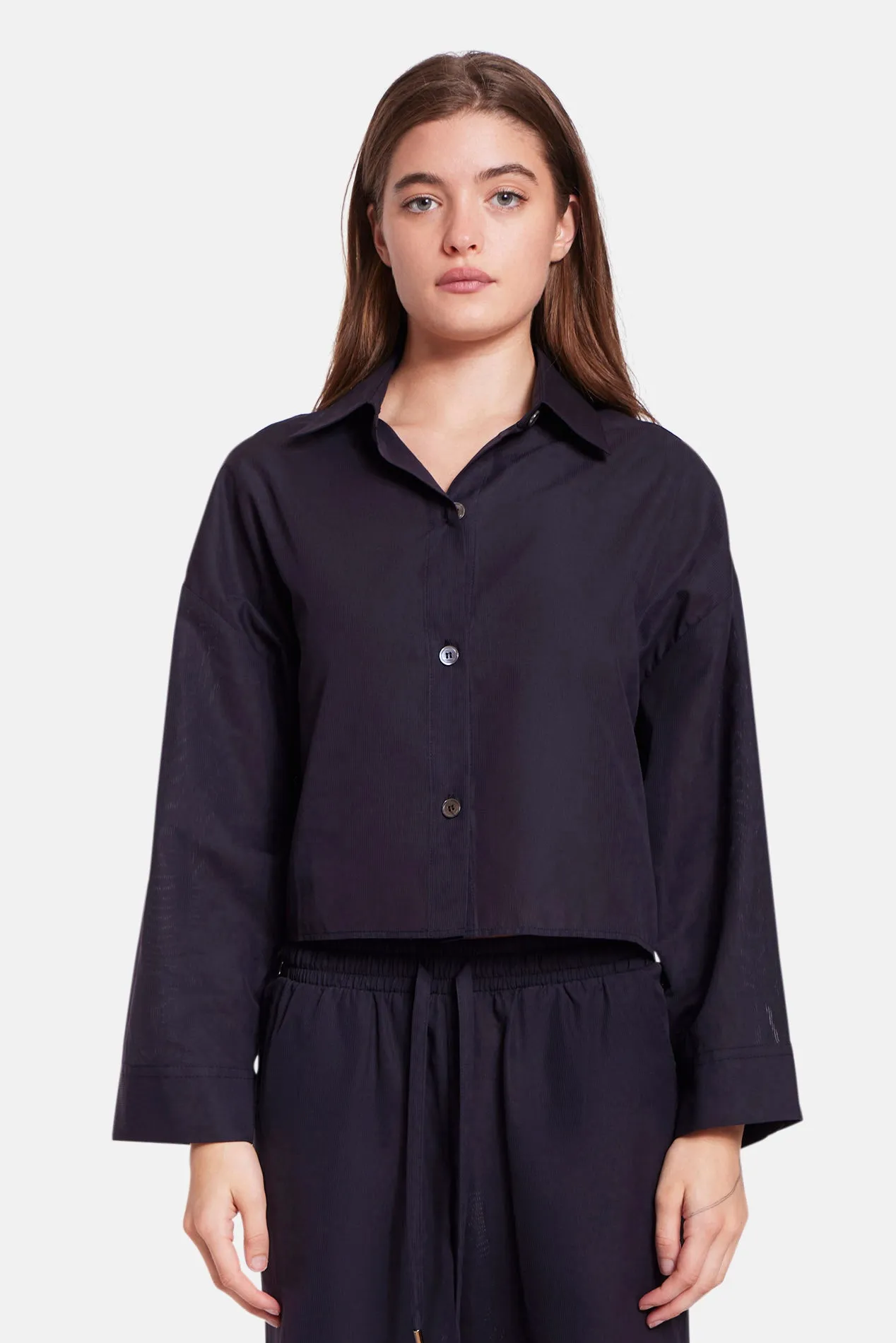 Gansett Poplin Crop Shirt Black Sheer sold by Blue & Cream