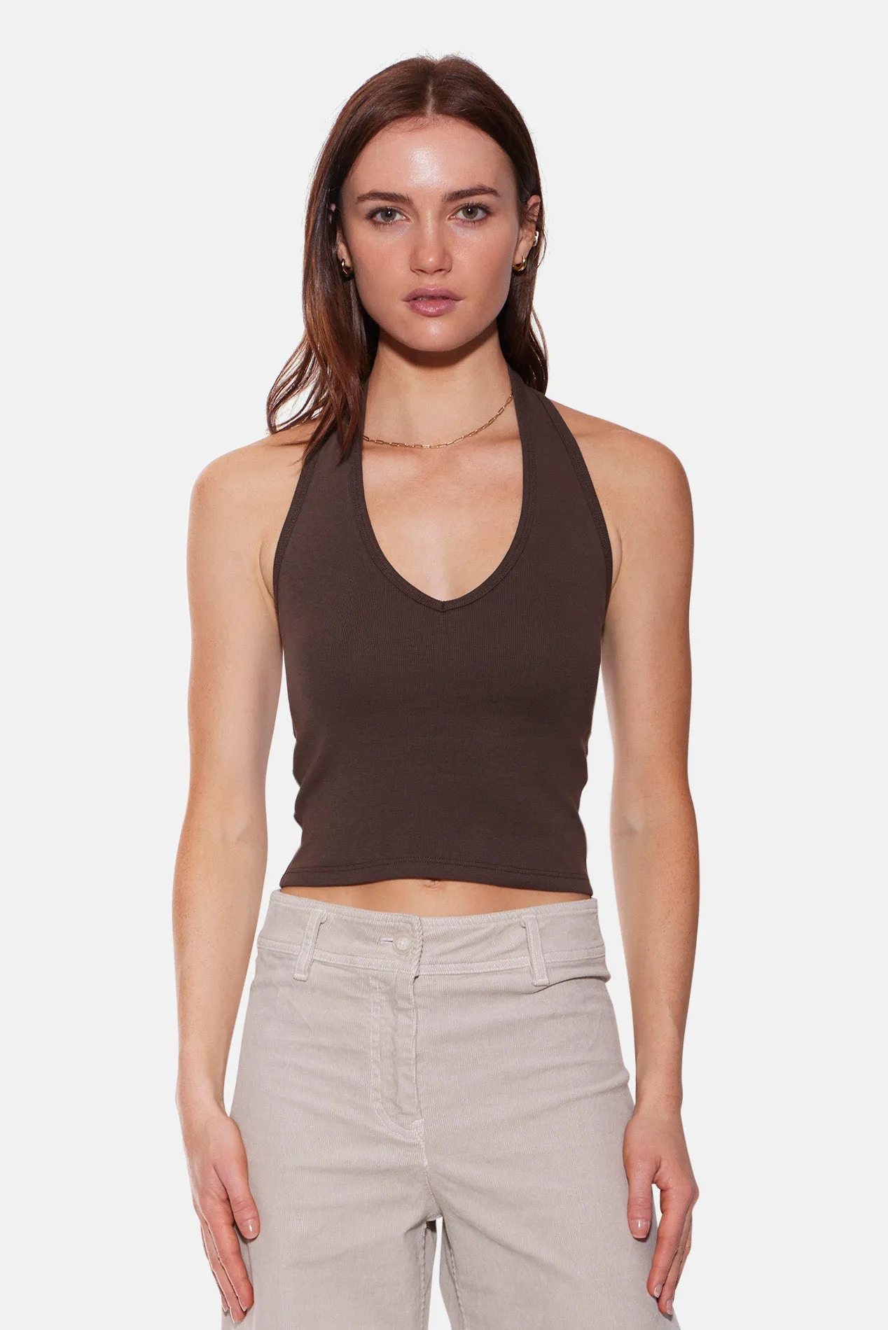 Halle Rib Halter Top Brown sold by Blue & Cream