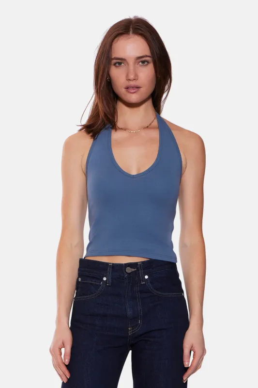 Halle Rib Halter Top Blue sold by Blue & Cream