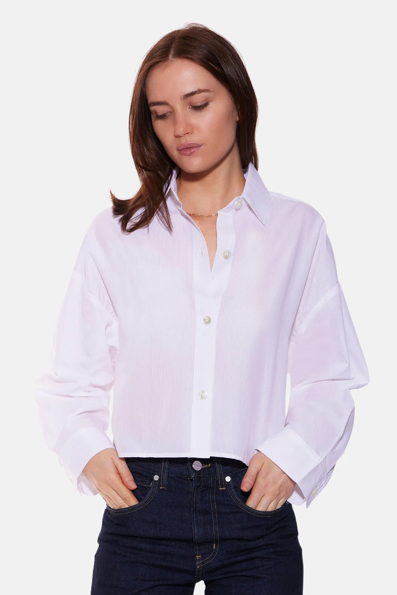 Gansett Poplin Crop Shirt White Sheer sold by Blue & Cream product image thumbnail 2
