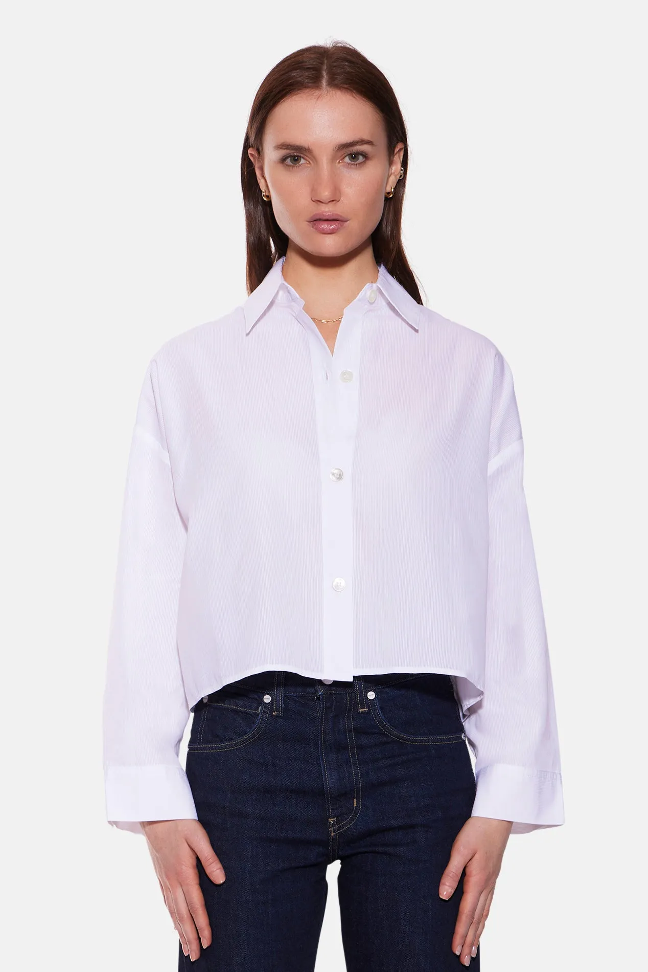Gansett Poplin Crop Shirt White Sheer sold by Blue & Cream
