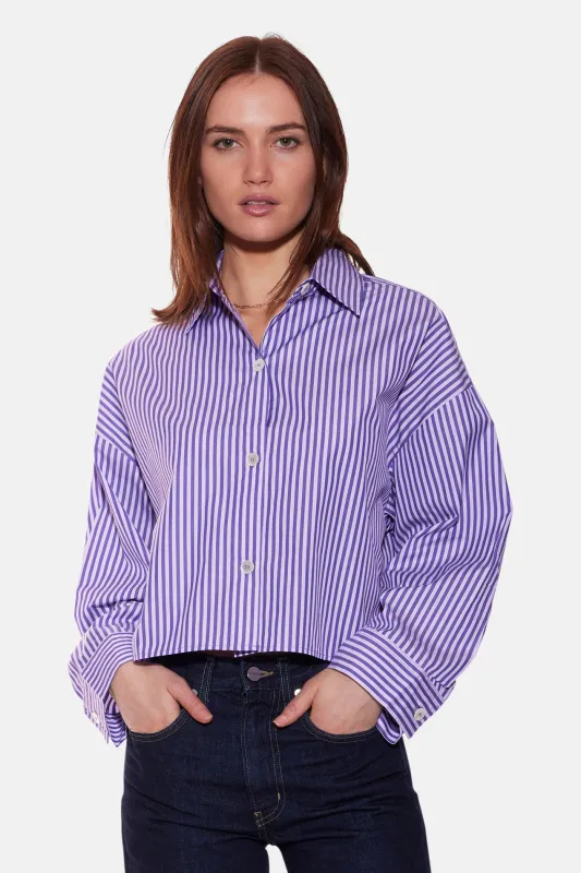Gansett Poplin Crop Shirt Purple/Pink Stripe sold by Blue & Cream