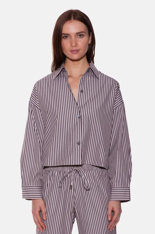 Gansett Poplin Crop Shirt Brown/Beige Stripe sold by Blue & Cream