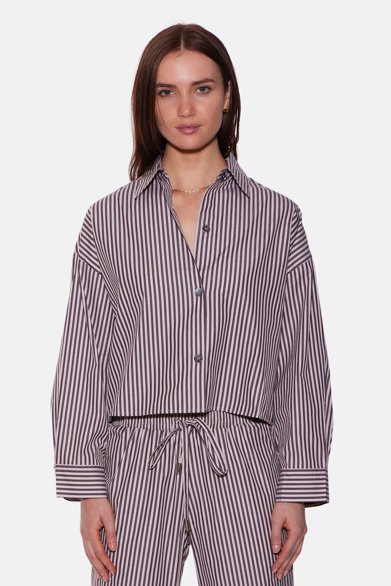 Gansett Poplin Crop Shirt Brown/Beige Stripe sold by Blue & Cream