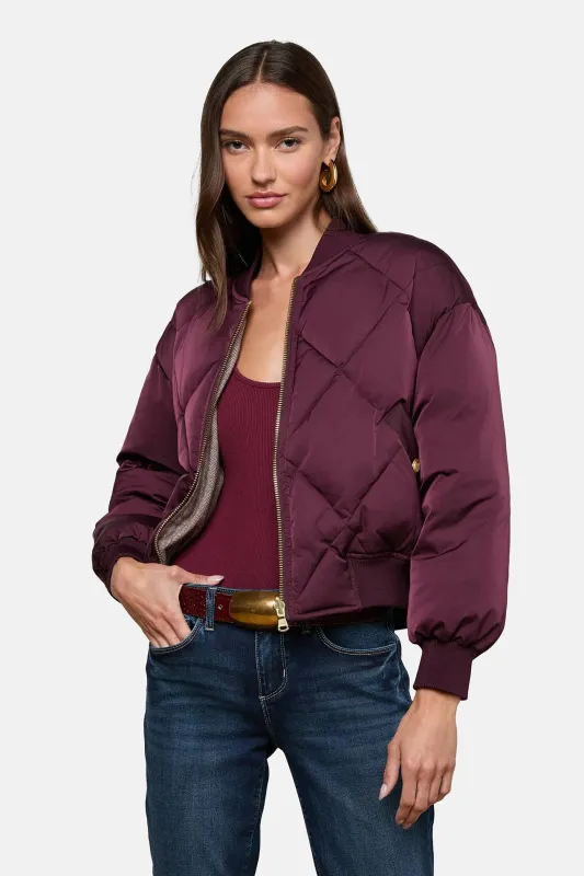 Violeta Reversible Puffer Wine/Herringbone sold by Blue & Cream