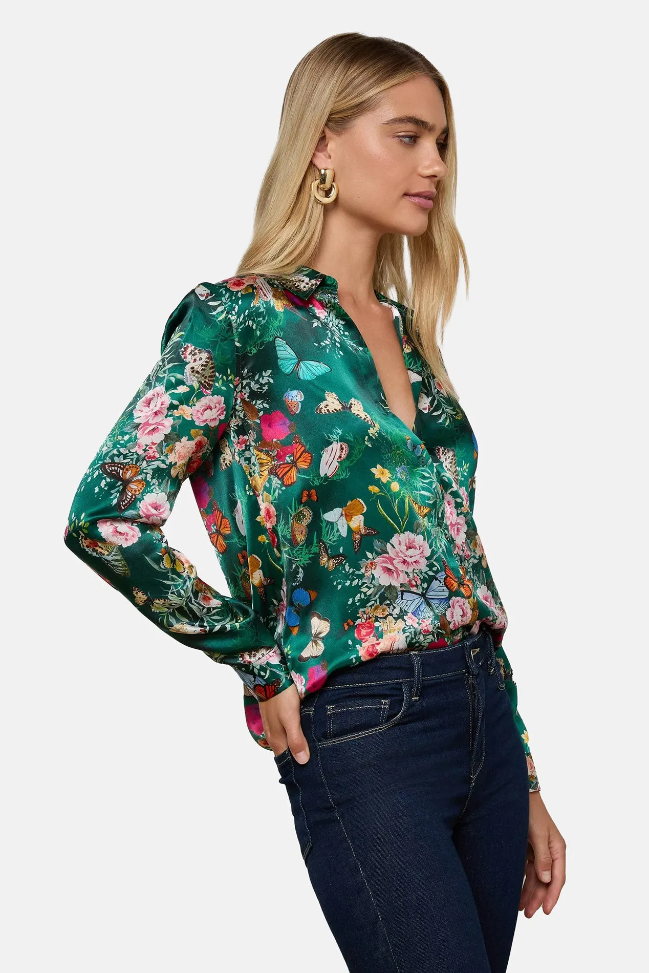 Tyler Silk Blouse Bottle Green Multi Charonda Butterfly sold by Blue & Cream product image thumbnail 2