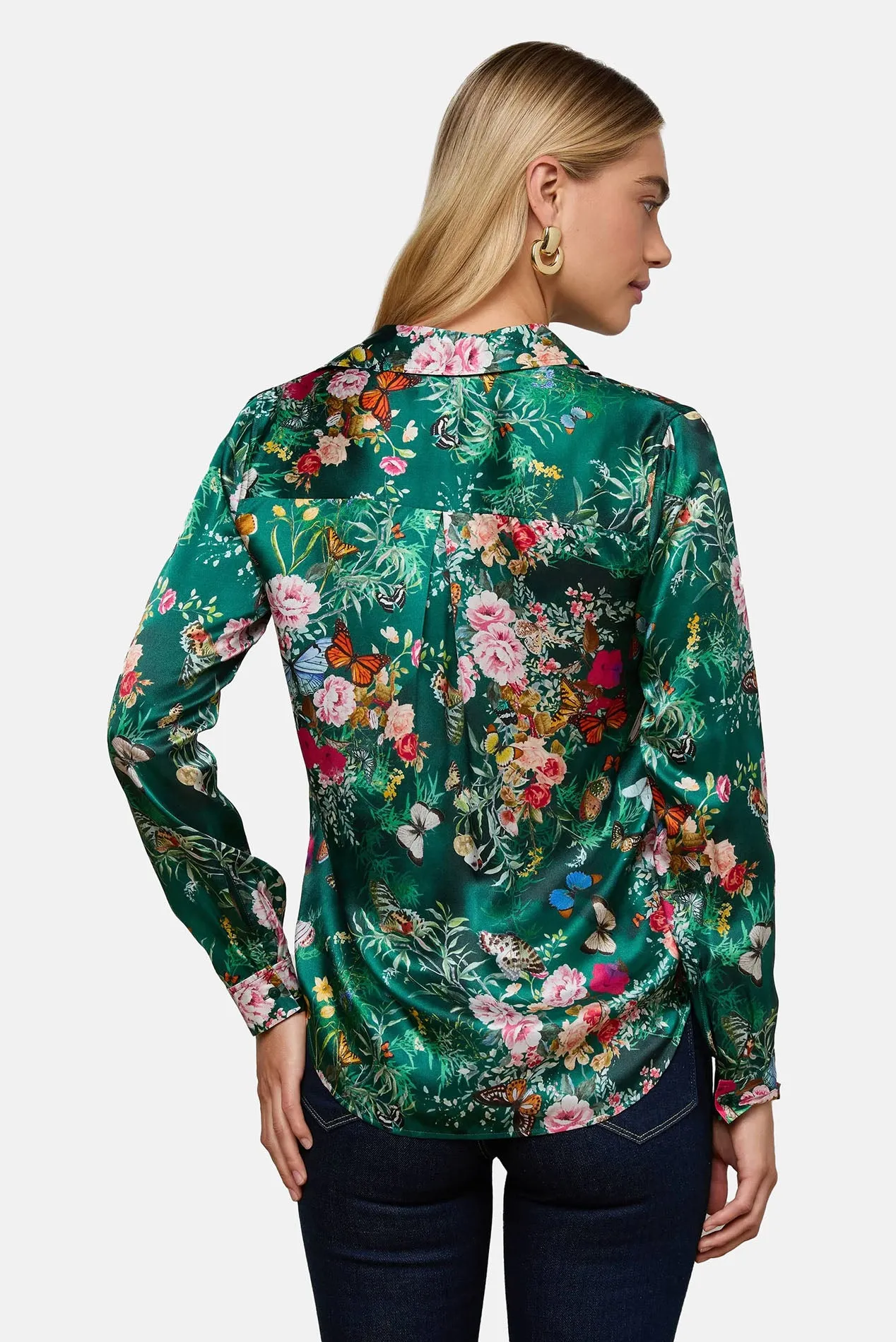 Tyler Silk Blouse Bottle Green Multi Charonda Butterfly sold by Blue & Cream product image thumbnail 4