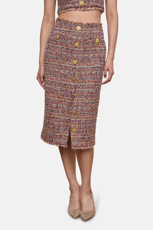Tai Tweed Midi Skirt Mauve/Tan Multi Tweed sold by Blue & Cream
