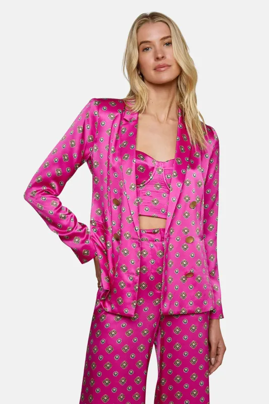 Colin Silk Blazer Fuchsia/Turquoise Southwestern Geo sold by Blue & Cream