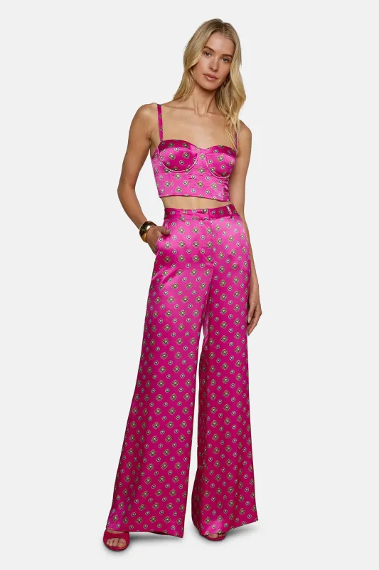 Pilar Silk Wide-Leg Pant Fuchsia/Turquoise Southwestern Geo sold by Blue & Cream