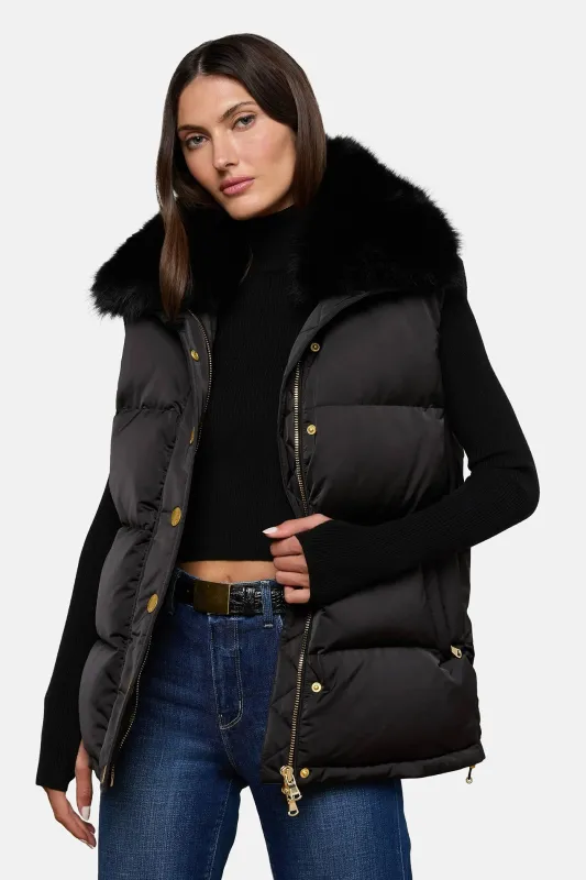 Nalo Faux Fur Puffer Vest Black sold by Blue & Cream