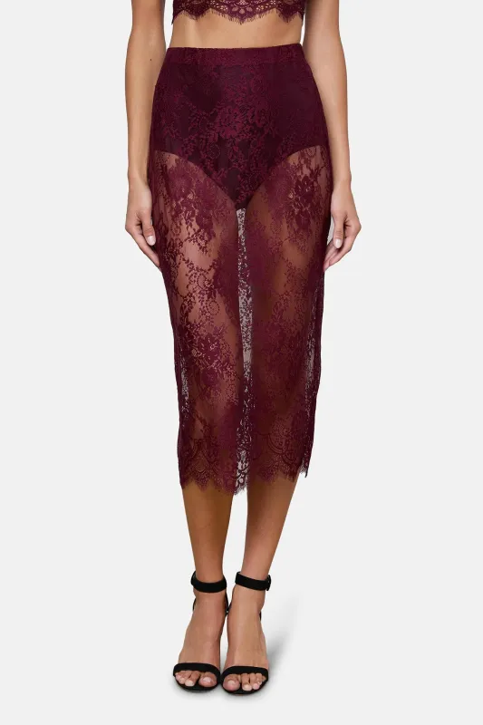 Makena Lace Pencil Skirt Dark Port sold by Blue & Cream