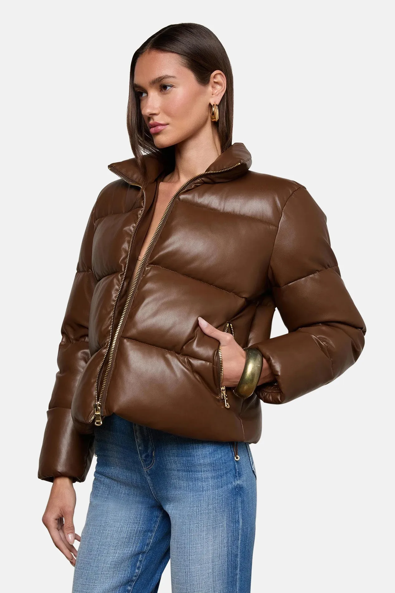 Larsen Vegan Leather Puffer Jacket Carafe Brown/Valencia Leopard sold by Blue & Cream product image thumbnail 2