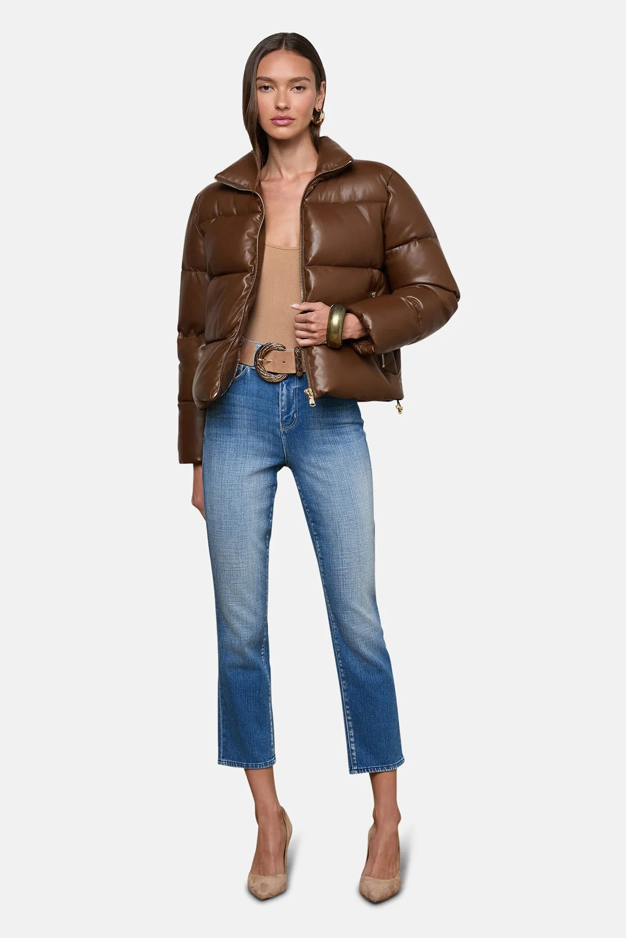 Larsen Vegan Leather Puffer Jacket Carafe Brown/Valencia Leopard sold by Blue & Cream product image thumbnail 4