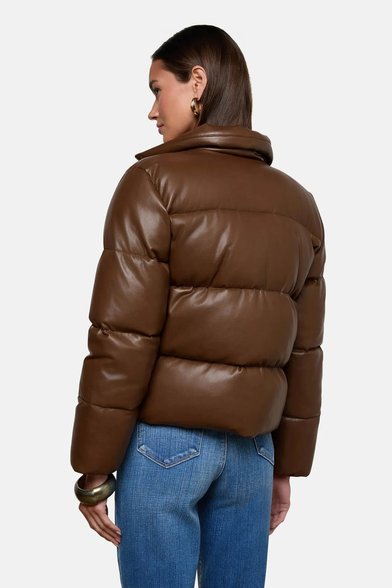 Larsen Vegan Leather Puffer Jacket Carafe Brown/Valencia Leopard sold by Blue & Cream product image thumbnail 3