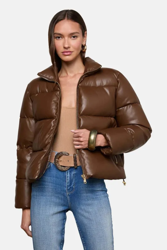 Larsen Vegan Leather Puffer Jacket Carafe Brown/Valencia Leopard sold by Blue & Cream