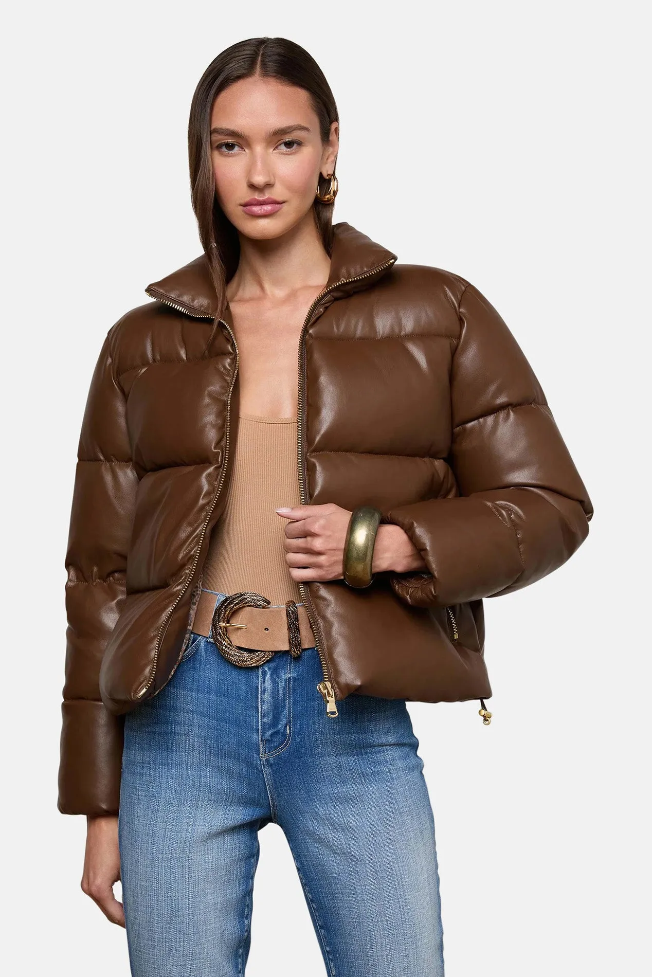 Larsen Vegan Leather Puffer Jacket Carafe Brown/Valencia Leopard sold by Blue & Cream