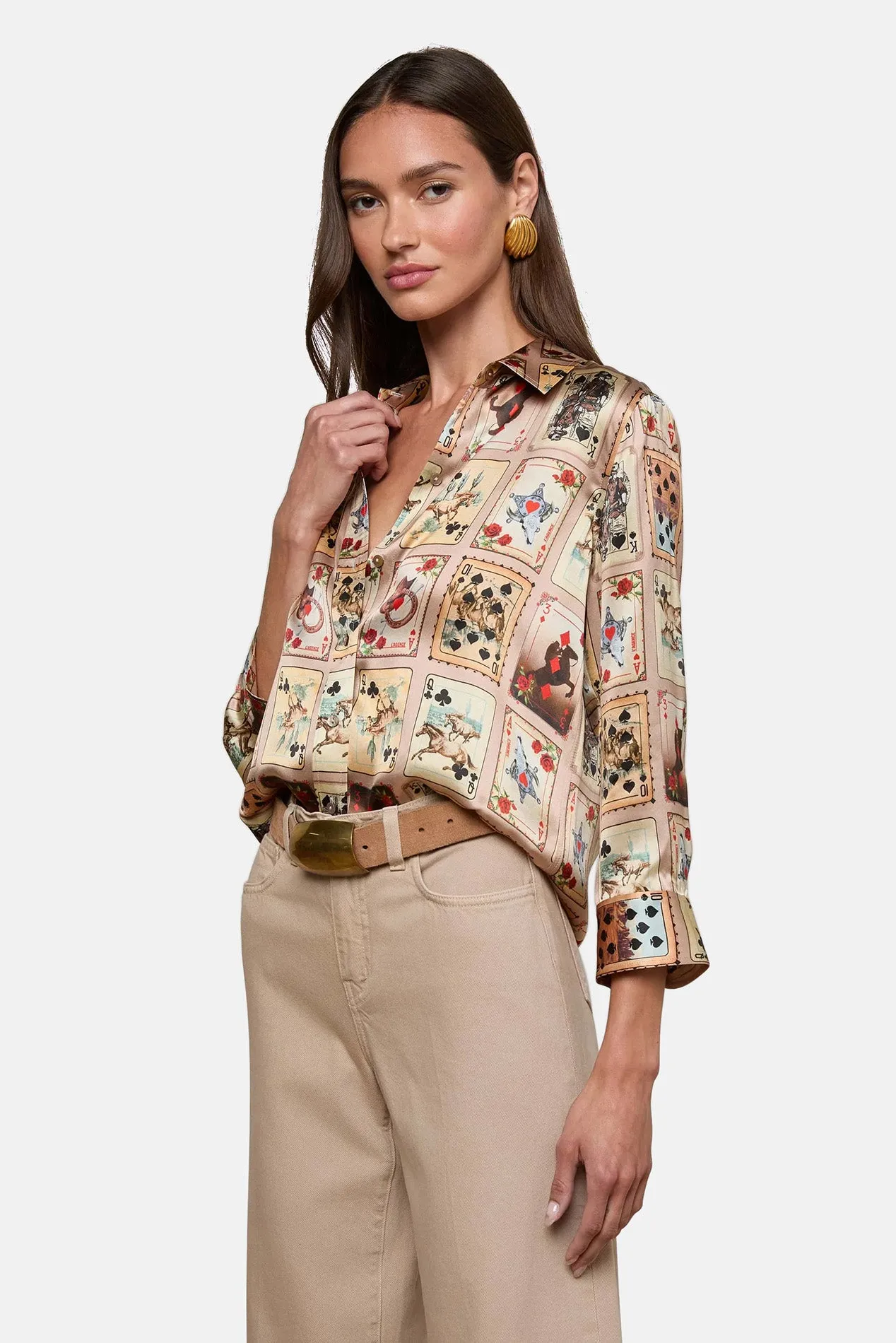 Dani Silk Blouse Tan Multi Western Cards sold by Blue & Cream product image thumbnail 2