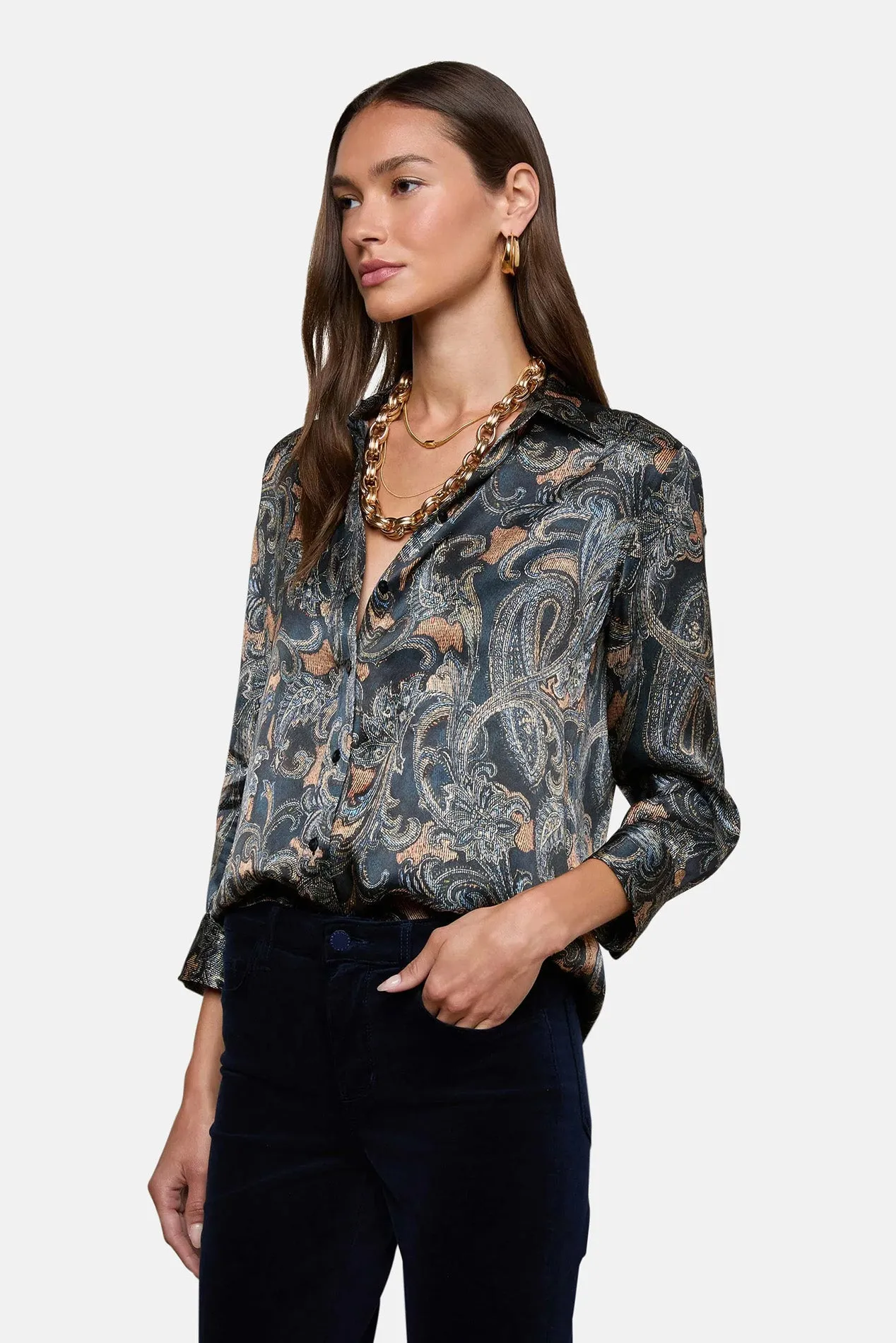Dani Silk Blouse Midnight Multi Etched Paisley sold by Blue & Cream product image thumbnail 2