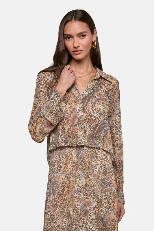 Cosette Button-Down Shirt Brown/Blue Valencia Leopard sold by Blue & Cream