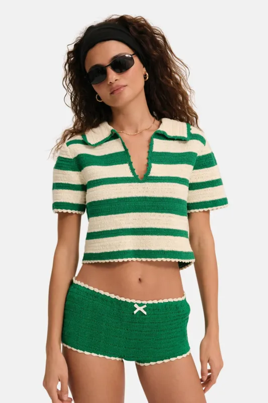 Crochet Rugby Polo Top Green sold by Blue & Cream