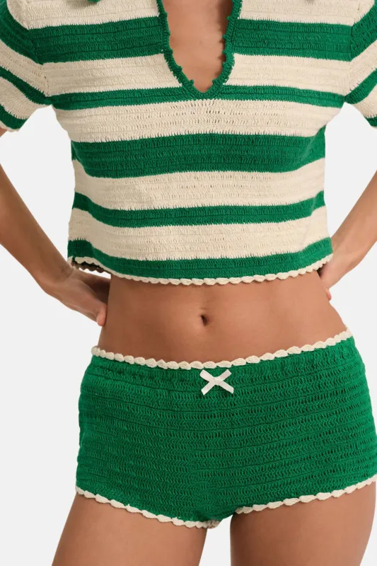 Crochet Rugby Micro Short Green sold by Blue & Cream