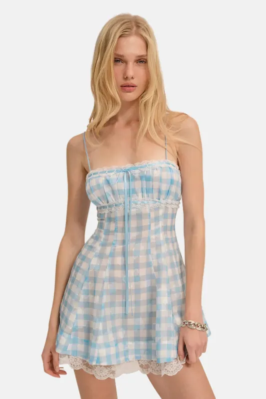 Claudette Gingham Mini Dress Blue made by For Love And Lemons