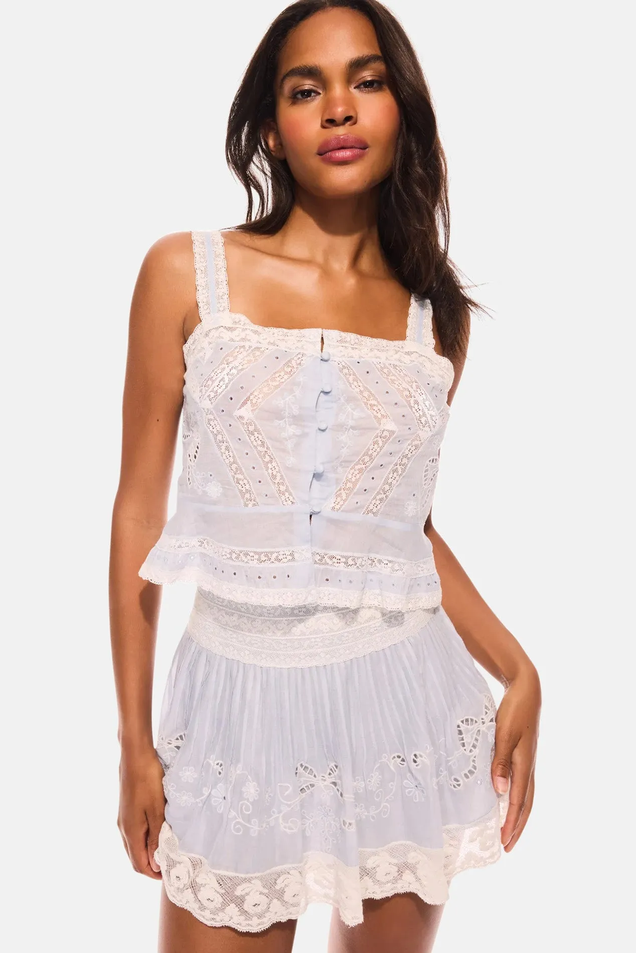 Levant Cotton Embroidered Mini Skirt Pale Blue sold by Blue & Cream product image thumbnail 2