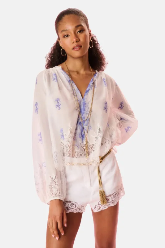 Dresner Cotton Lace-Trimmed Blouse Victorian Blue sold by Blue & Cream