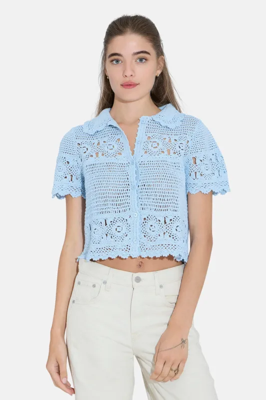 Molly Crochet Shirt Pale Blue sold by Blue & Cream