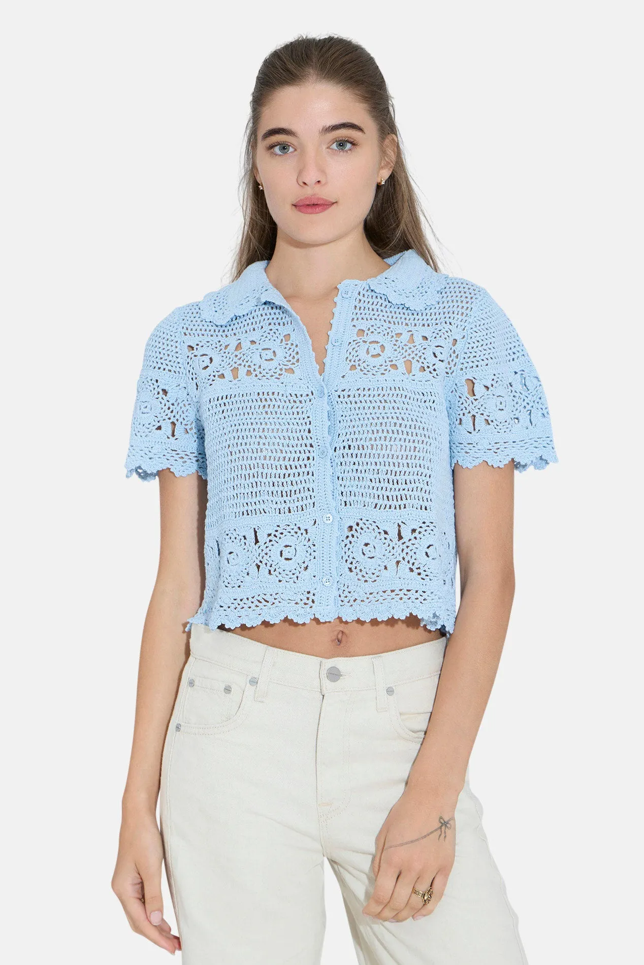 Molly Crochet Shirt Pale Blue sold by Blue & Cream