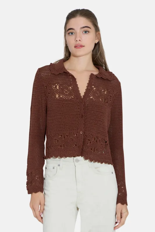 Felicity Crochet Cardigan Brown sold by Blue & Cream