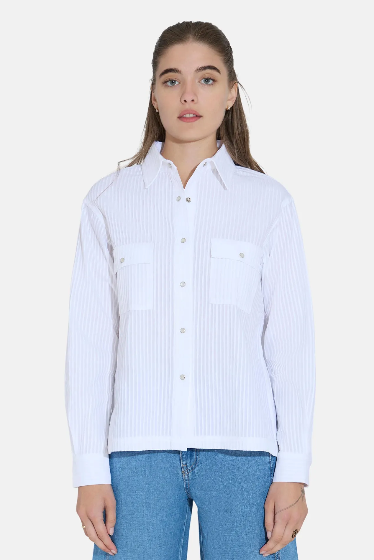 Coco Overshirt White Pleat sold by Blue & Cream