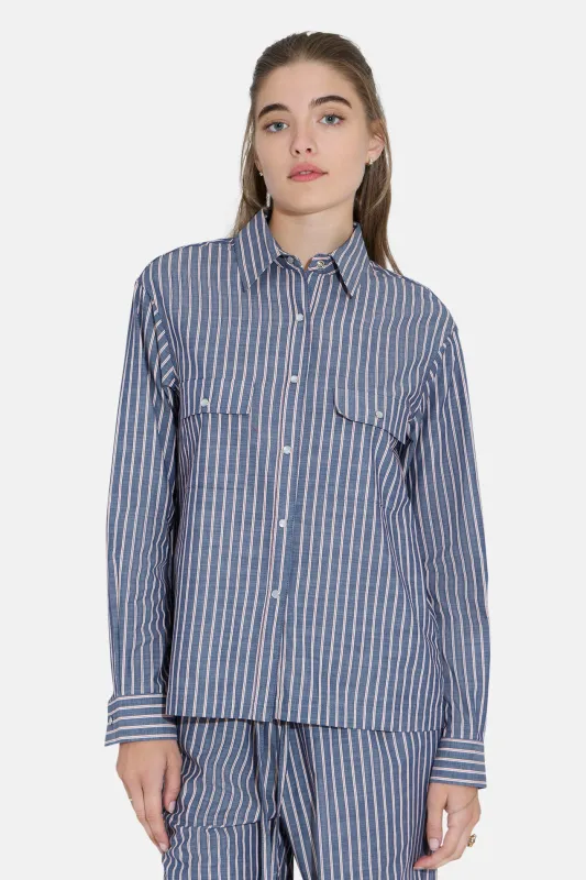Coco Denim Overshirt in Red Stripe sold by Blue & Cream