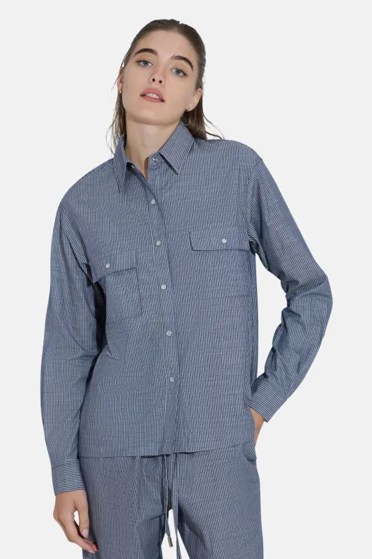Coco Denim Overshirt in Pinstripe sold by Blue & Cream