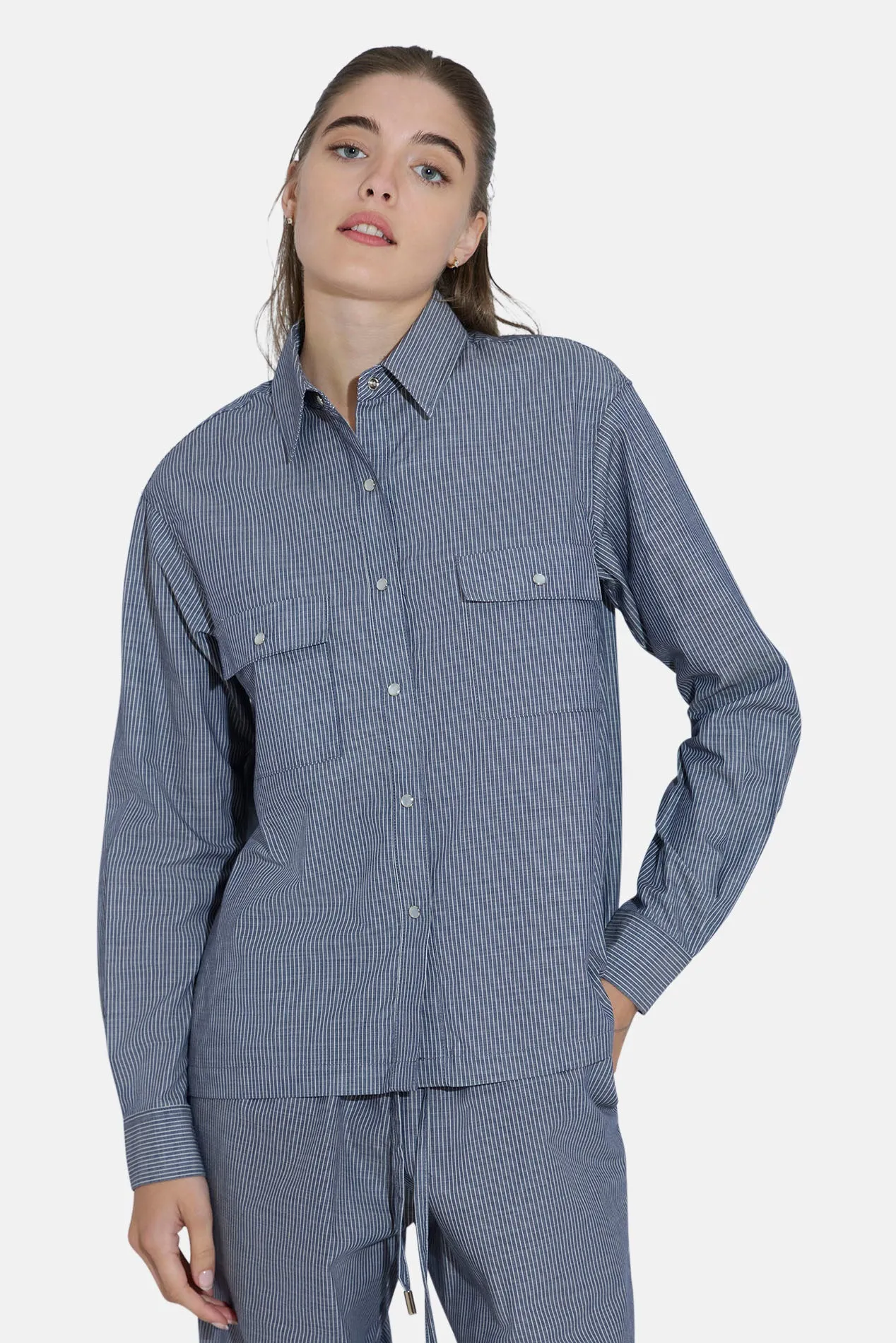 Coco Denim Overshirt in Pinstripe sold by Blue & Cream