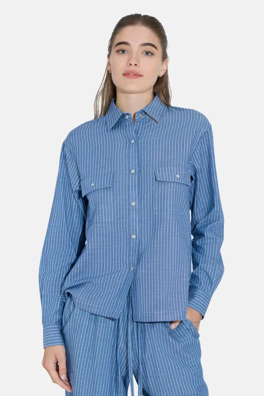Coco Denim Overshirt in Lt Blue Stripe sold by Blue & Cream