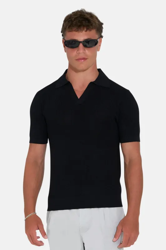 JZ Silk Cash Micro Waffle Polo Black sold by Blue & Cream